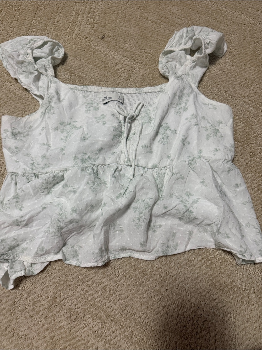 Hollister White Floral Tie-Front Ruffled Crop Top